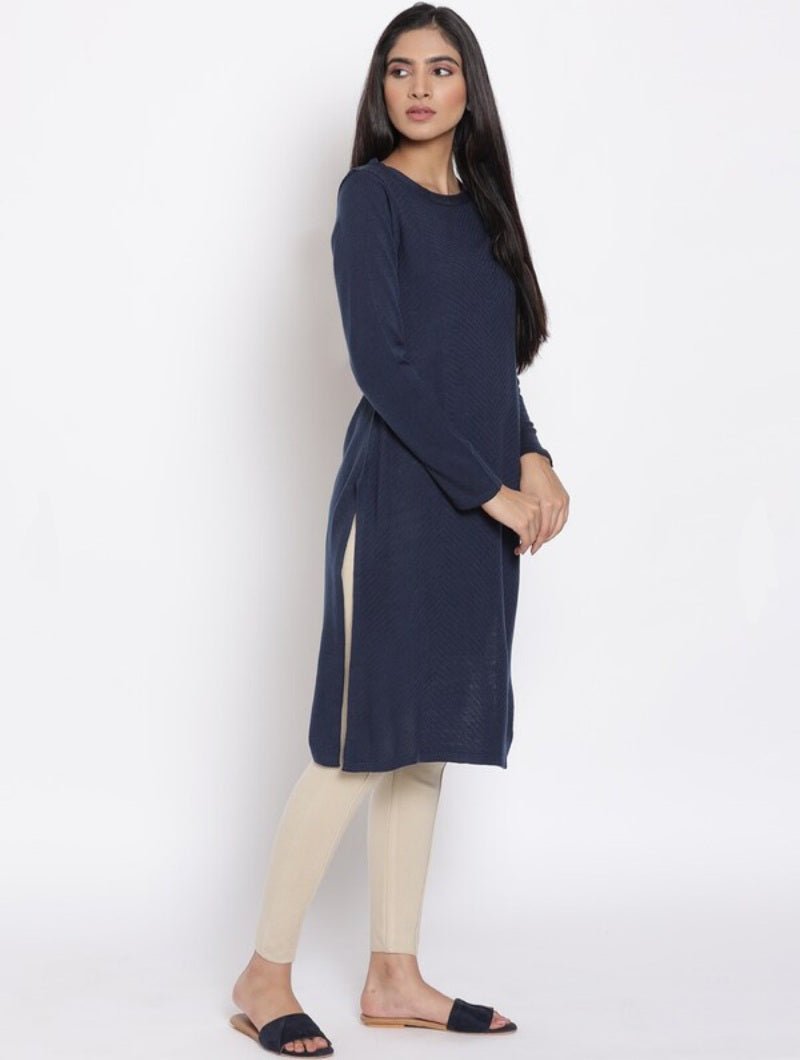 Blue A - Line Acrylic Winter Kurta - DWEEP SARA