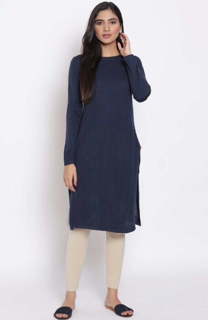 Blue A - Line Acrylic Winter Kurta - DWEEP SARA