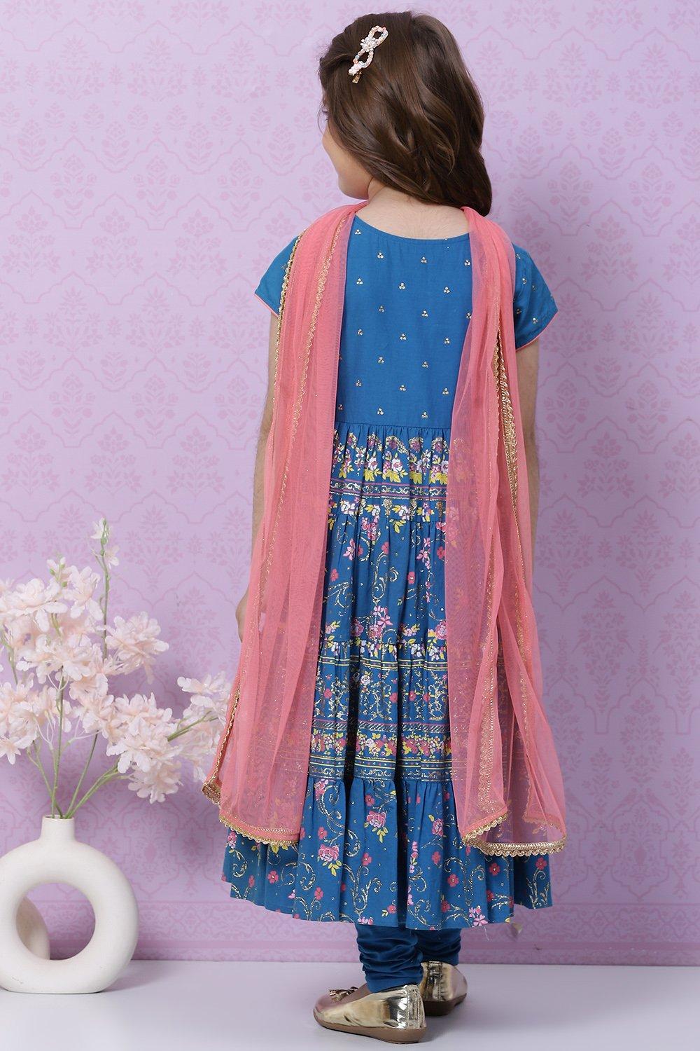 Blue Anarkali Cotton Suit Set - DWEEP SARA