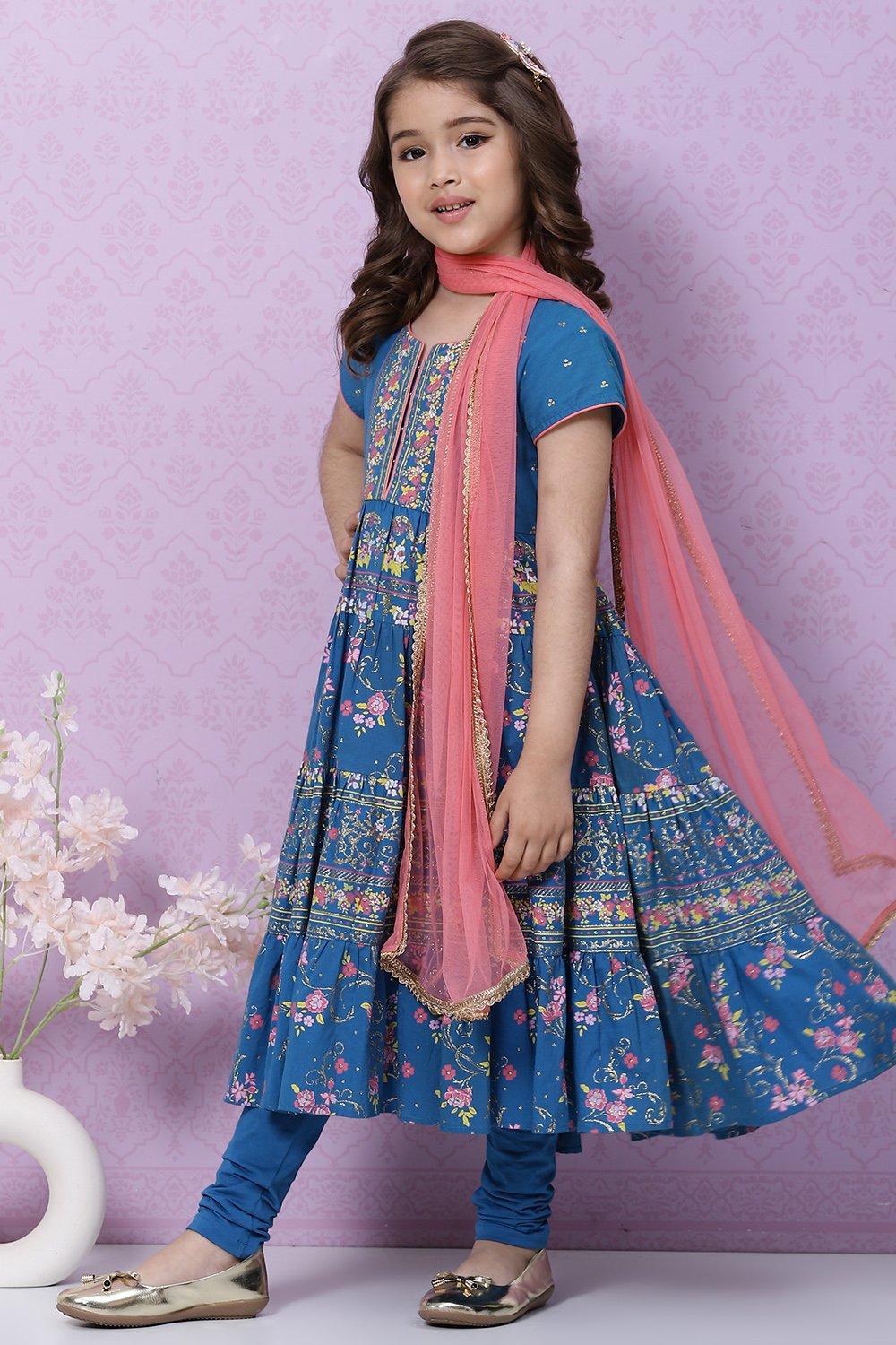 Blue Anarkali Cotton Suit Set - DWEEP SARA