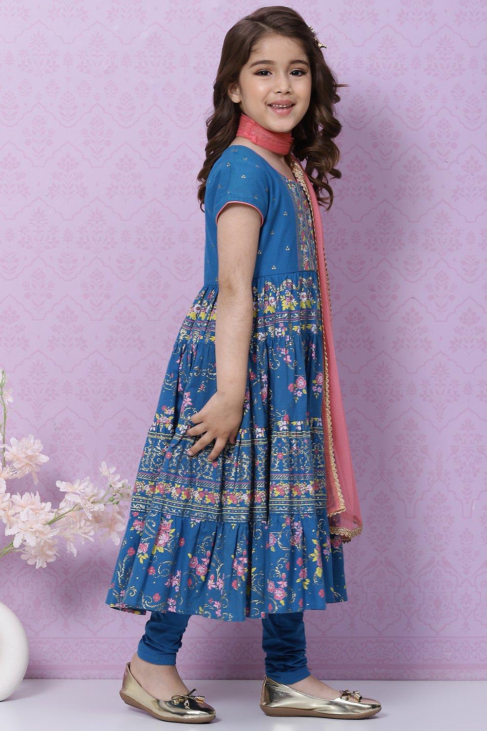 Blue Anarkali Cotton Suit Set - DWEEP SARA