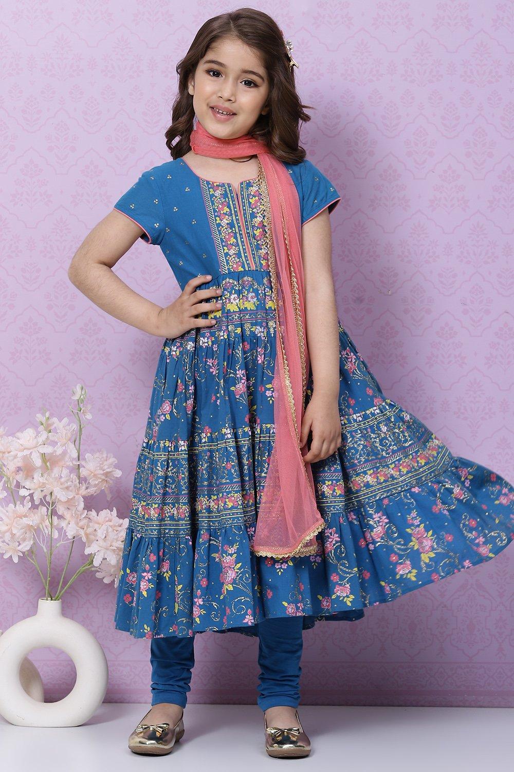 Blue Anarkali Cotton Suit Set - DWEEP SARA