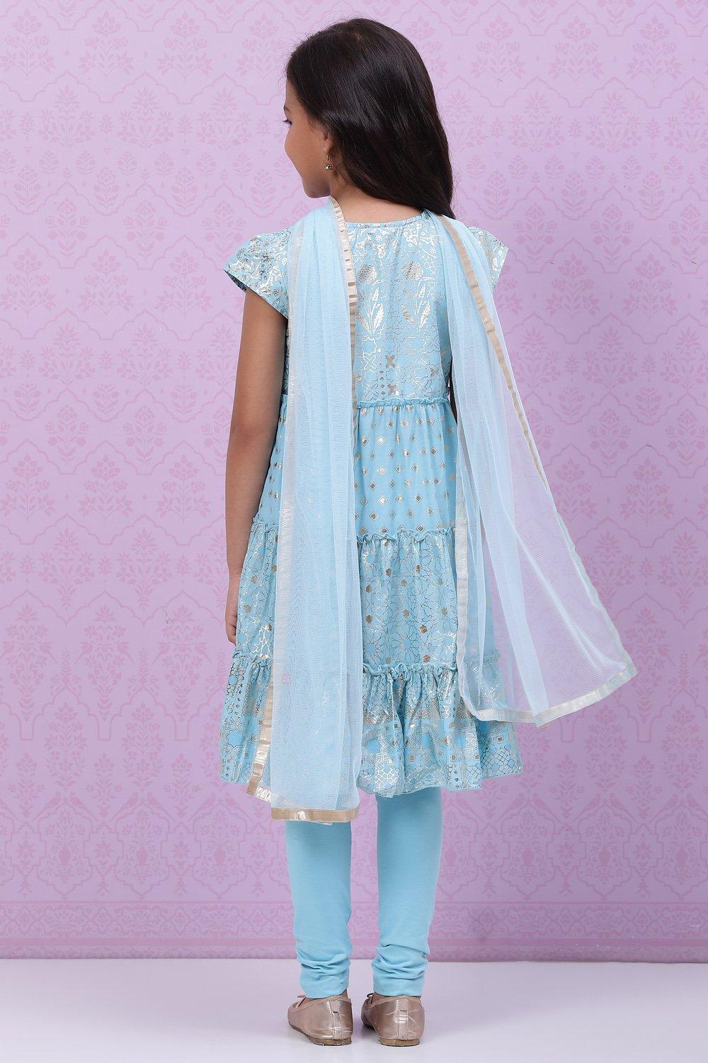 Blue Cotton Flared Suit Set - DWEEP SARA