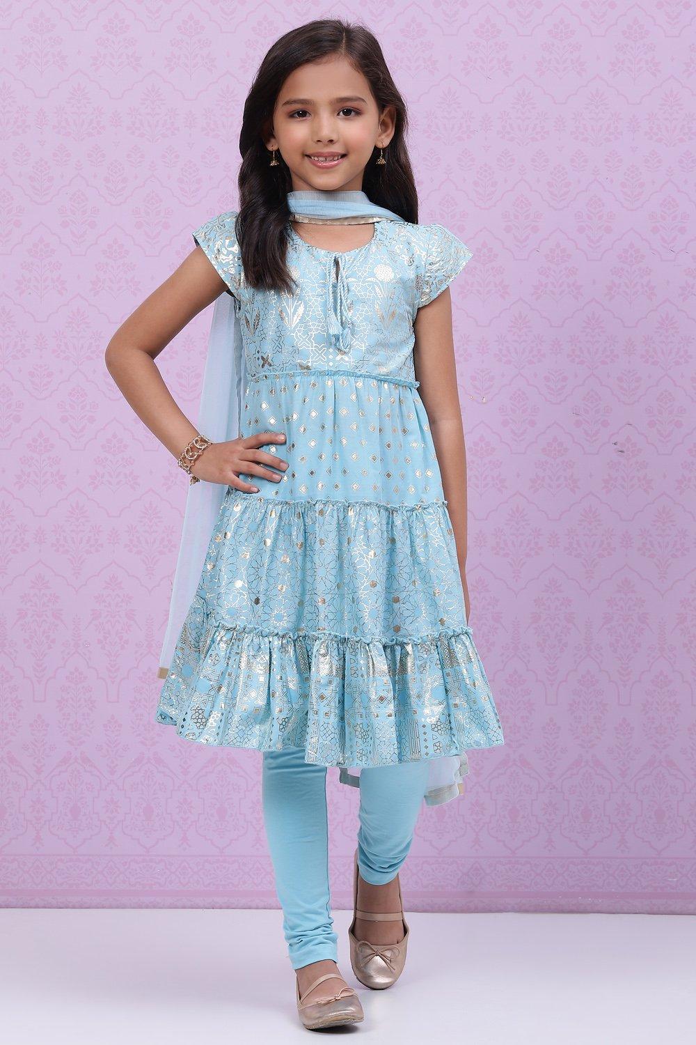 Blue Cotton Flared Suit Set - DWEEP SARA