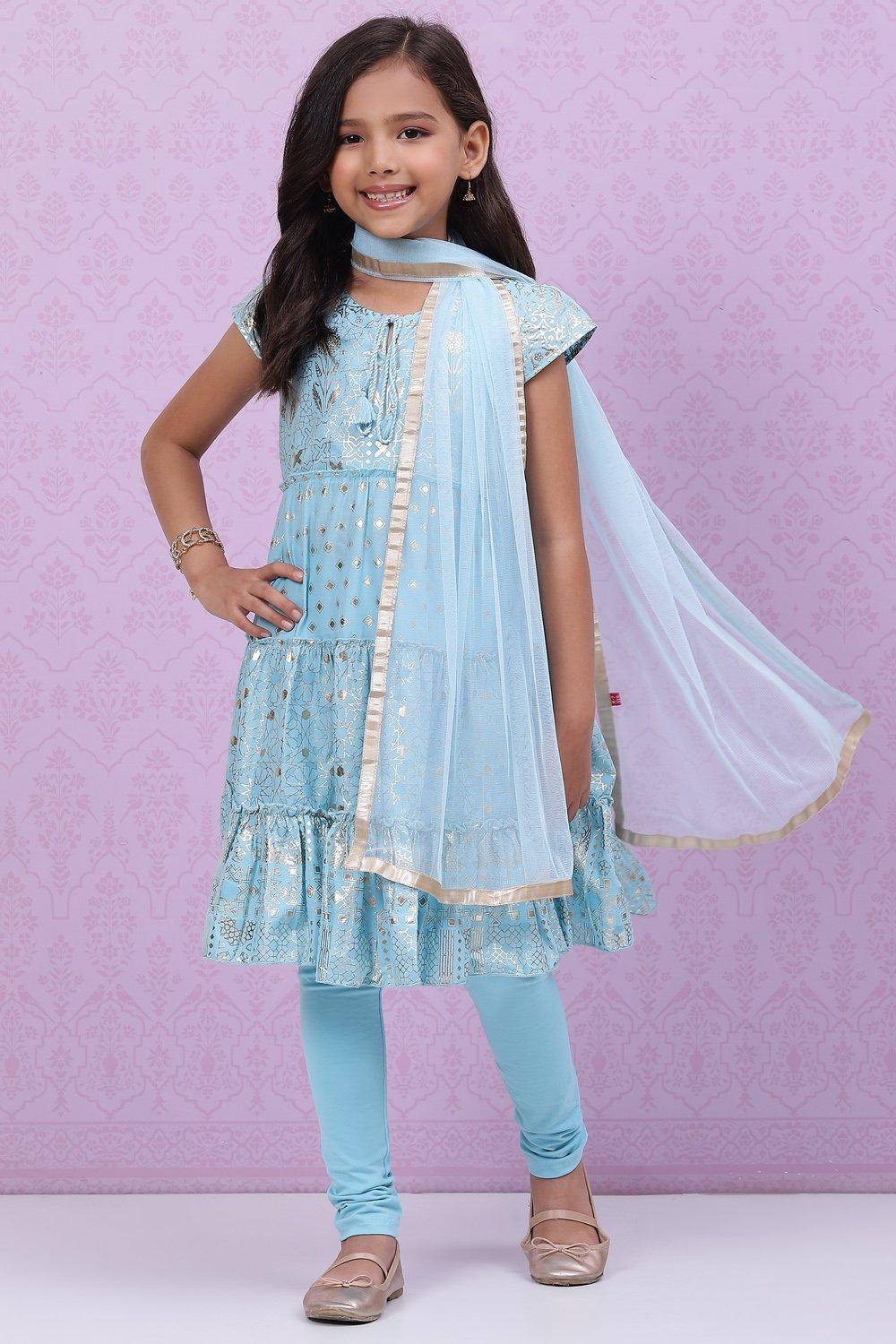 Blue Cotton Flared Suit Set - DWEEP SARA