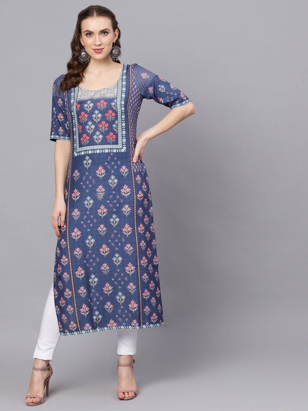 Blue Digital Printed Silk Kurta With Pockets - DWEEP SARA