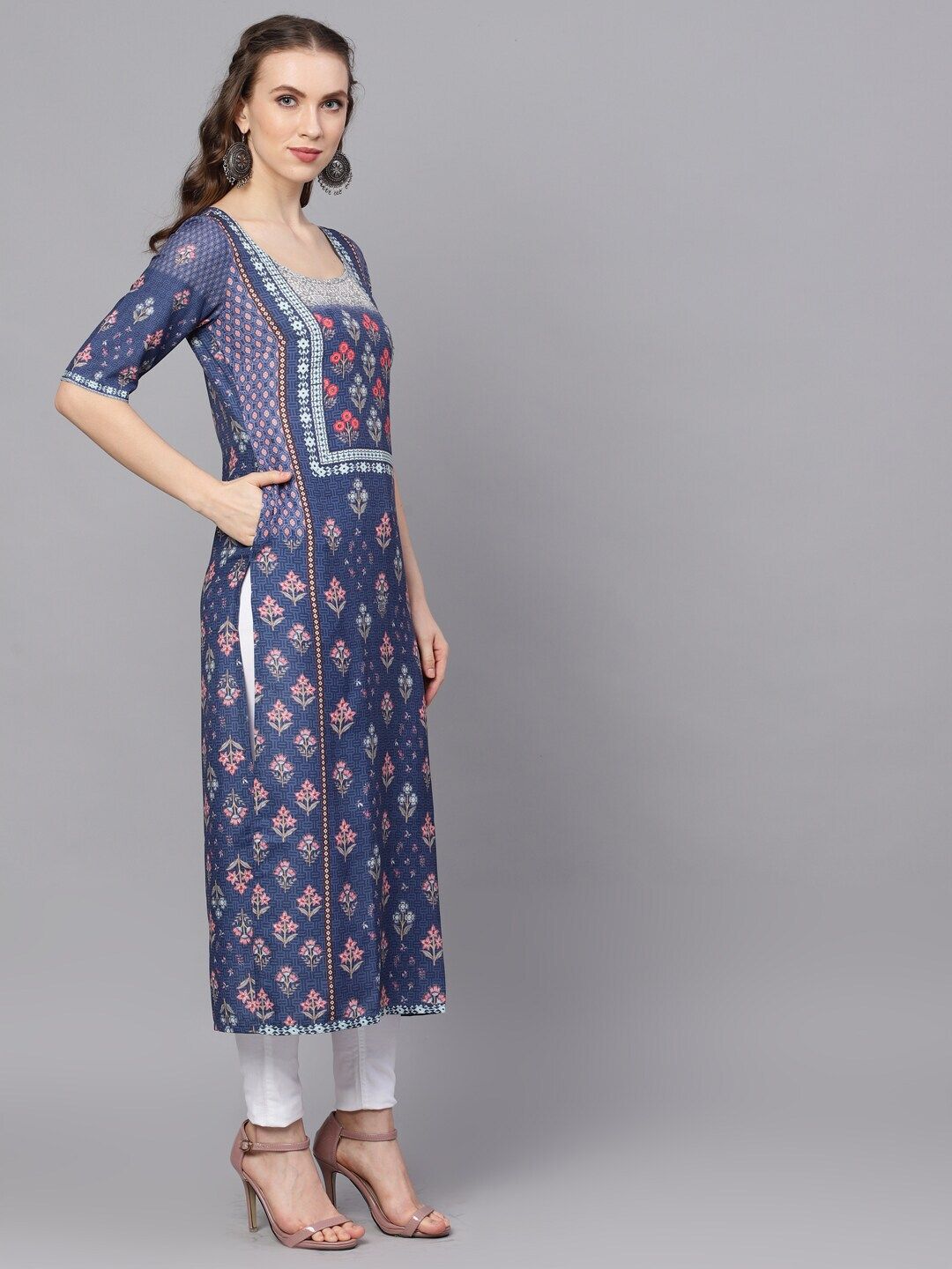 Blue Digital Printed Silk Kurta With Pockets - DWEEP SARA