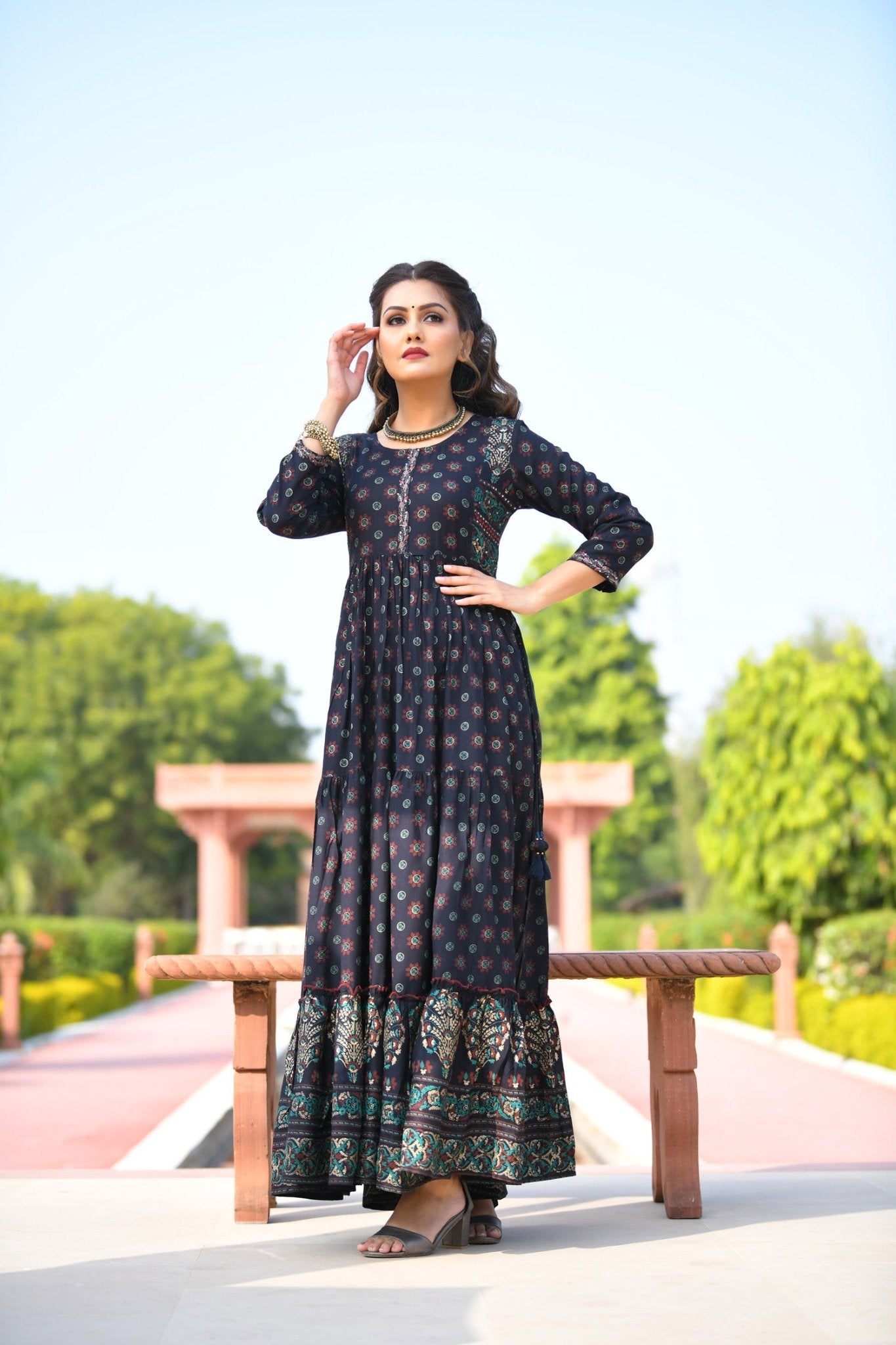 Blue Embellishment Ethnic Dress - DWEEP SARA