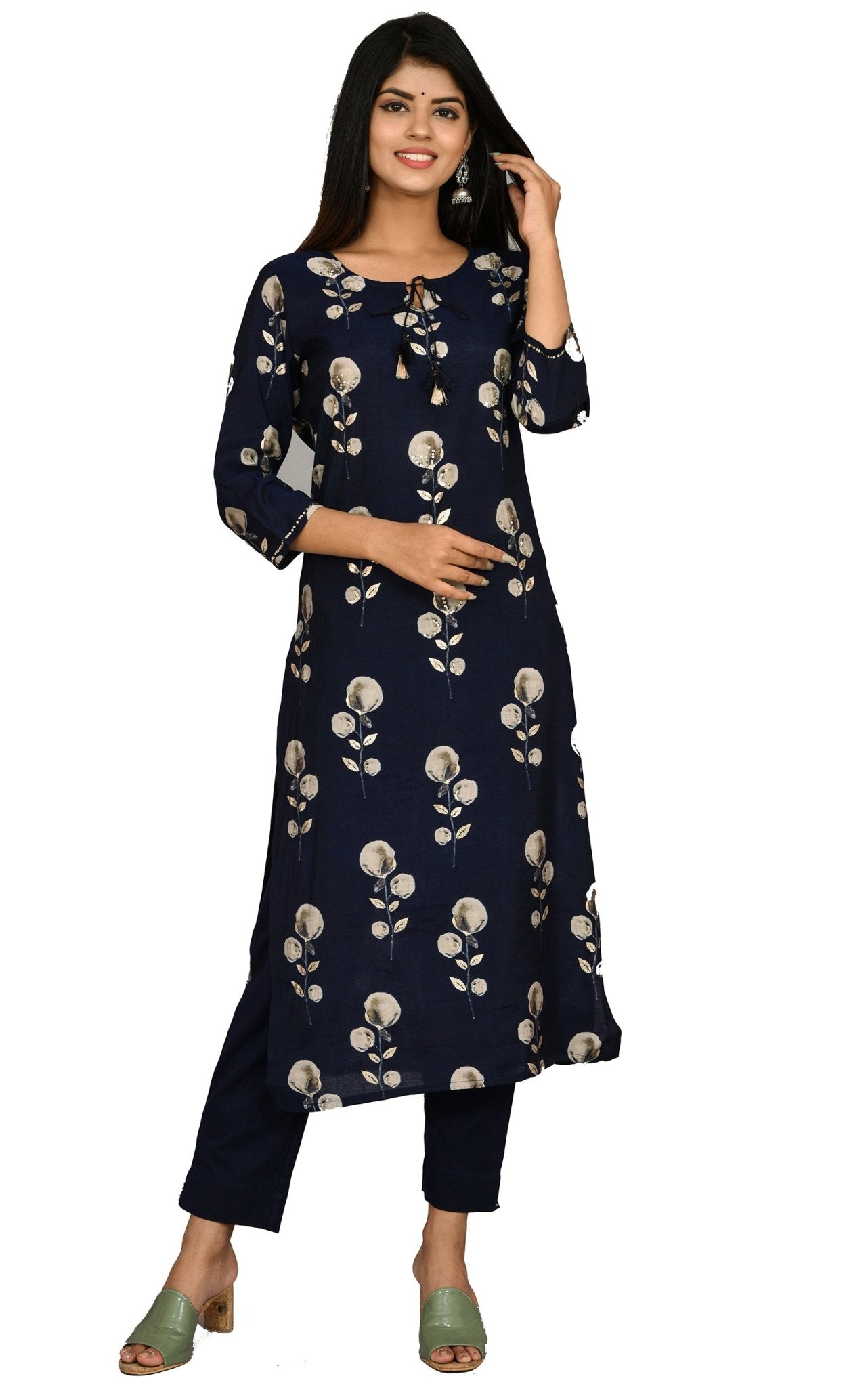 BLUE EMBELLISHMENT KURTA SET - DWEEP SARA