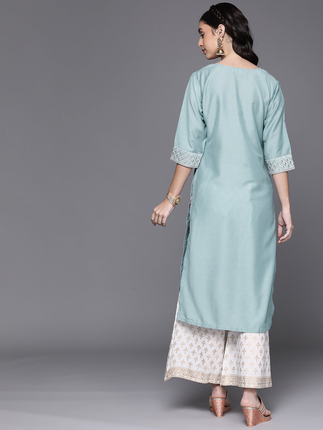 Blue Embroidered Chanderi Kurta - DWEEP SARA