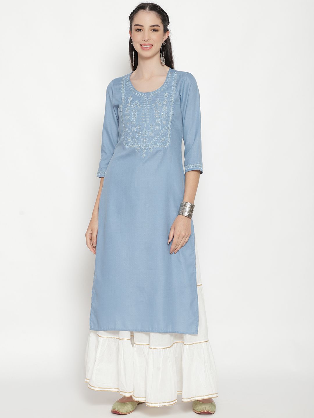 Blue Embroidered Kurta - DWEEP SARA