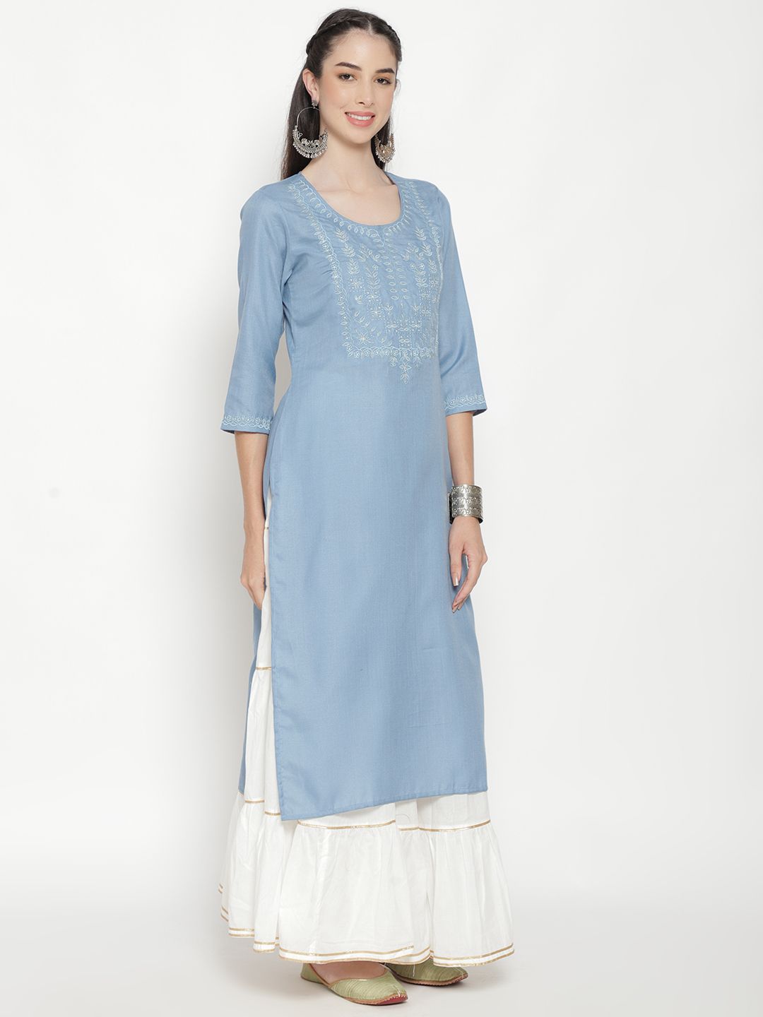 Blue Embroidered Kurta - DWEEP SARA