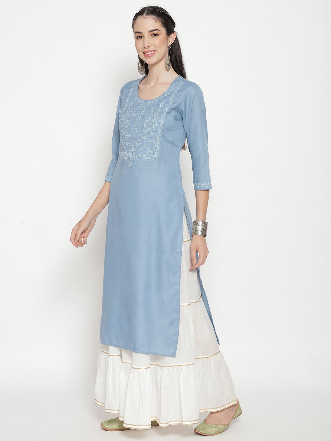 Blue Embroidered Kurta - DWEEP SARA