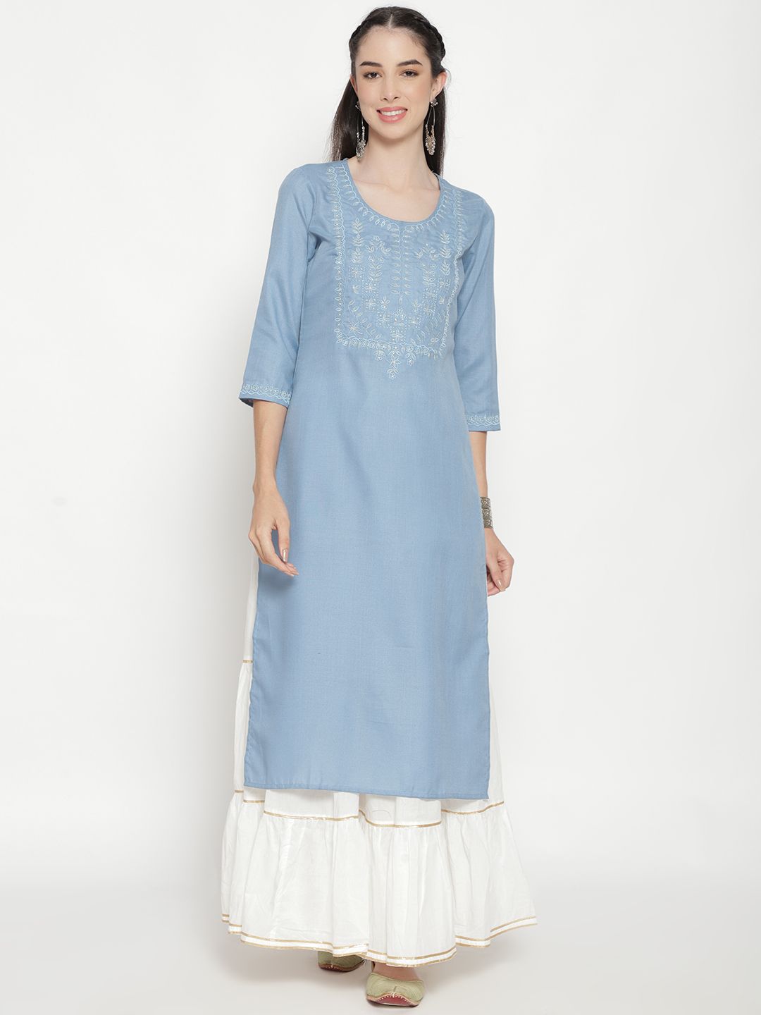 Blue Embroidered Kurta - DWEEP SARA