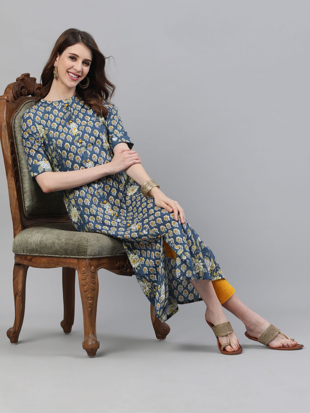 Blue Floral Printed Kurta - DWEEP SARA