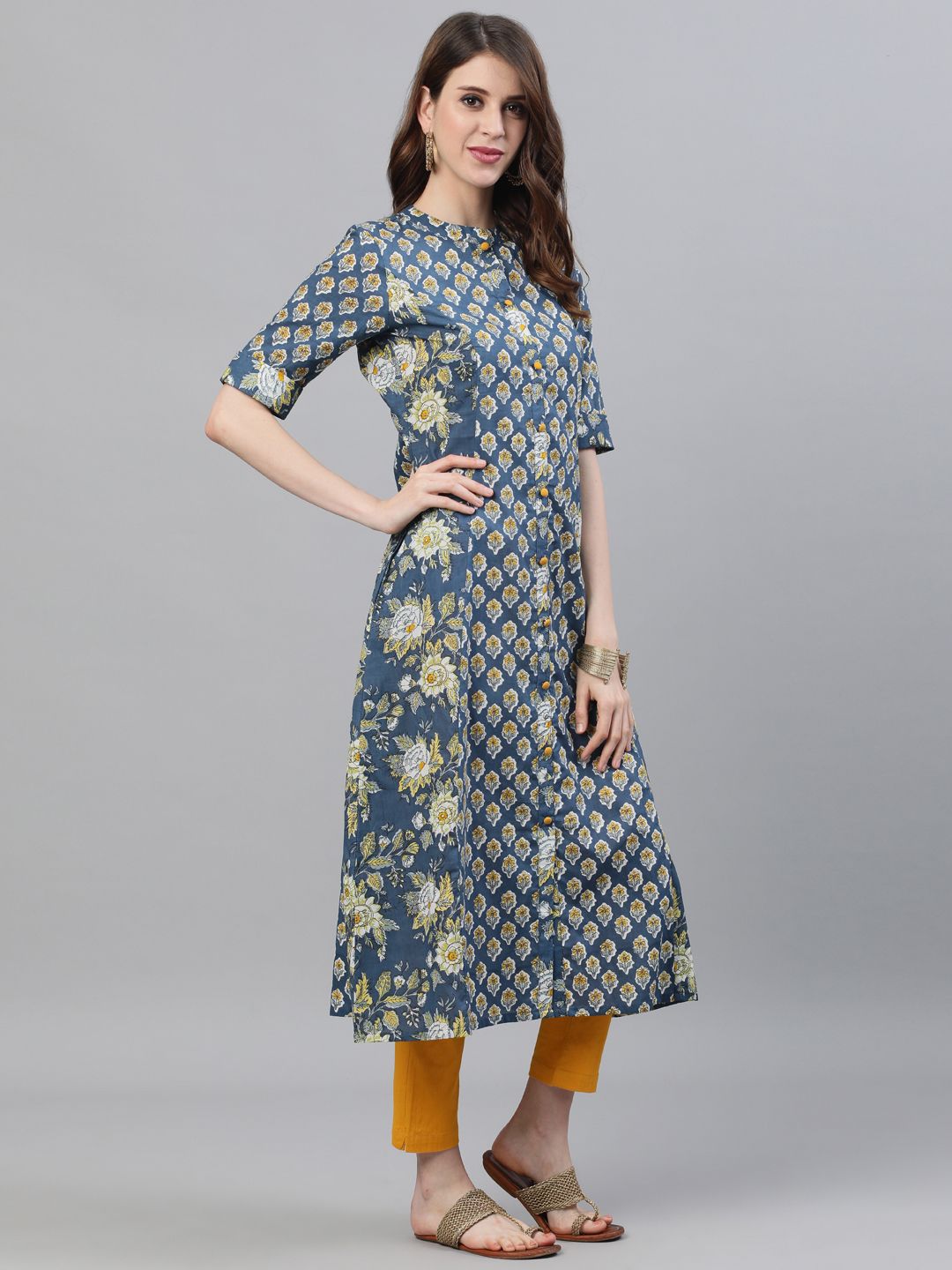 Blue Floral Printed Kurta - DWEEP SARA