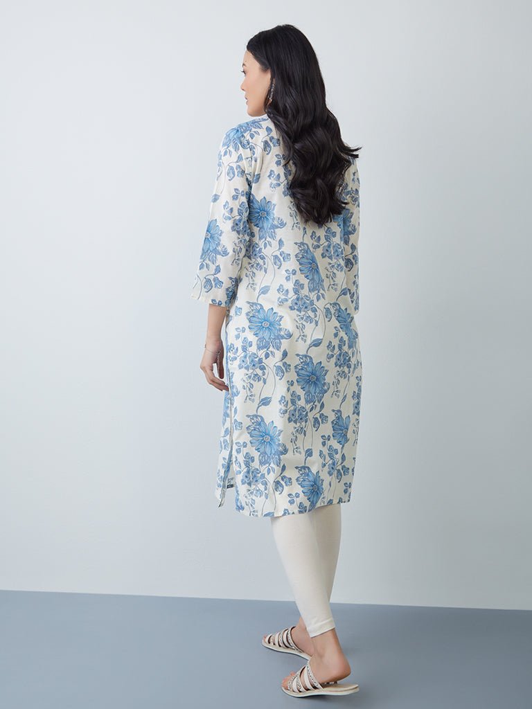 Blue Floral Printed Straight Kurta - DWEEP SARA