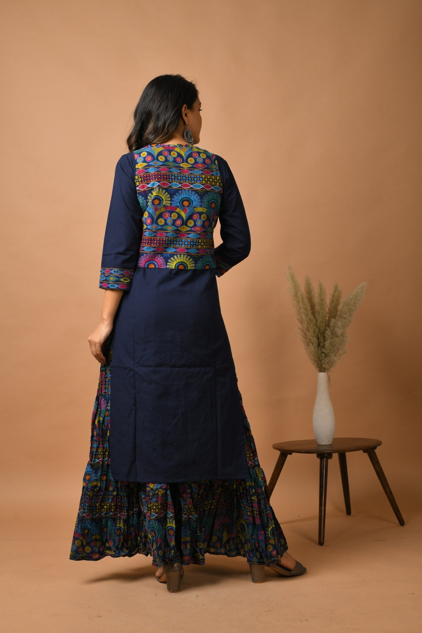 BLUE KUTCH WORK JACKET KURTA SKIRT SET - DWEEP SARA