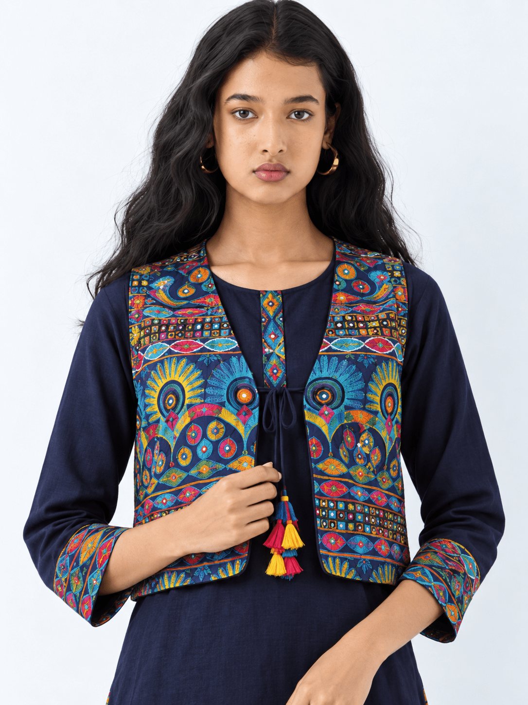 BLUE KUTCH WORK JACKET KURTA SKIRT SET - DWEEP SARA