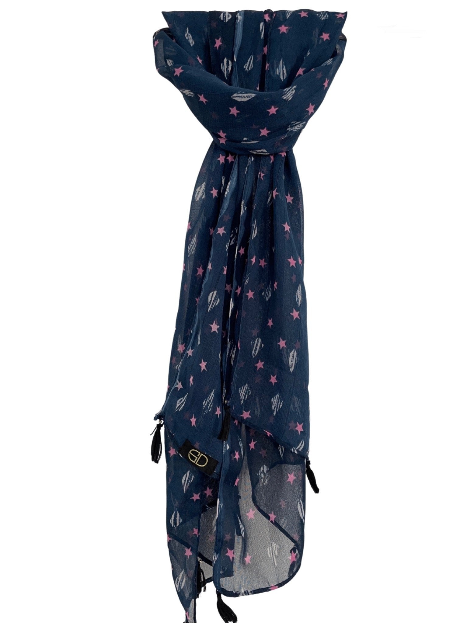 Blue Print Scarf With Tassels - DWEEP SARA