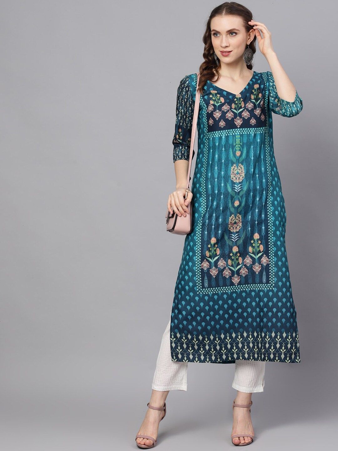 Blue Silk Digital Print Kurta With Pockets - DWEEP SARA