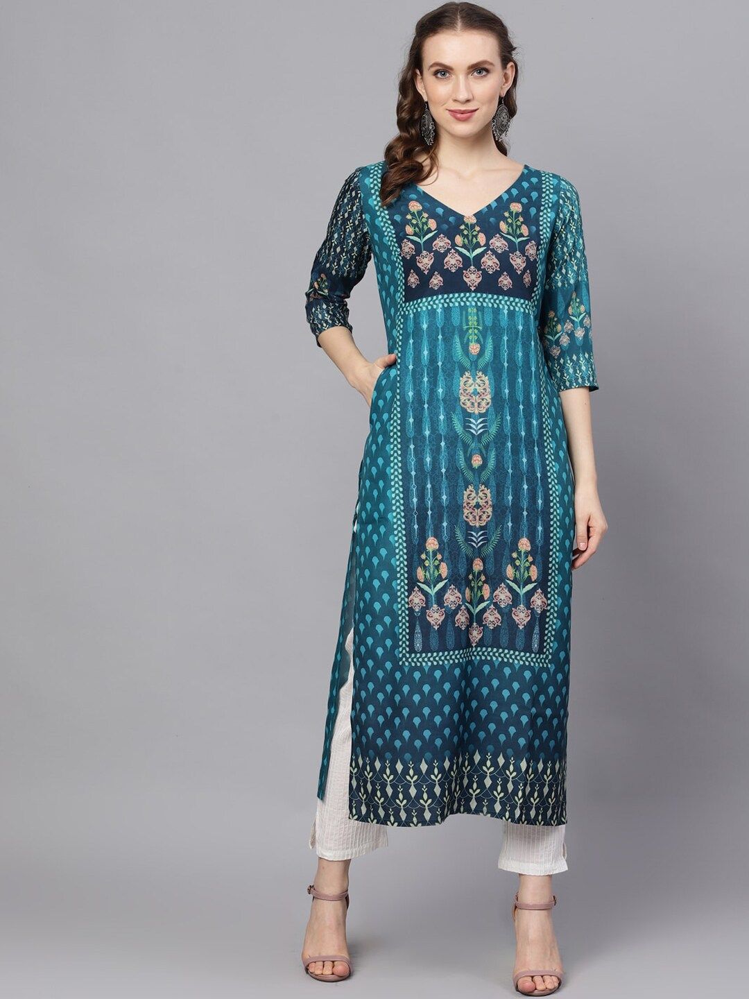 Blue Silk Digital Print Kurta With Pockets - DWEEP SARA