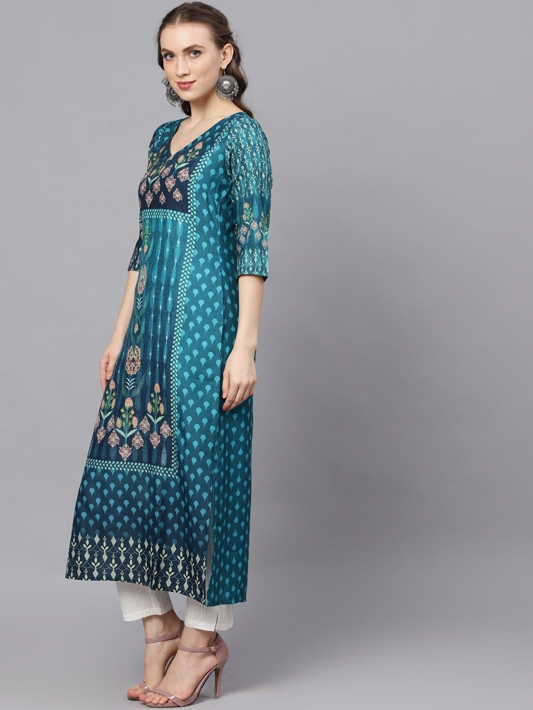 Blue Silk Digital Print Kurta With Pockets - DWEEP SARA