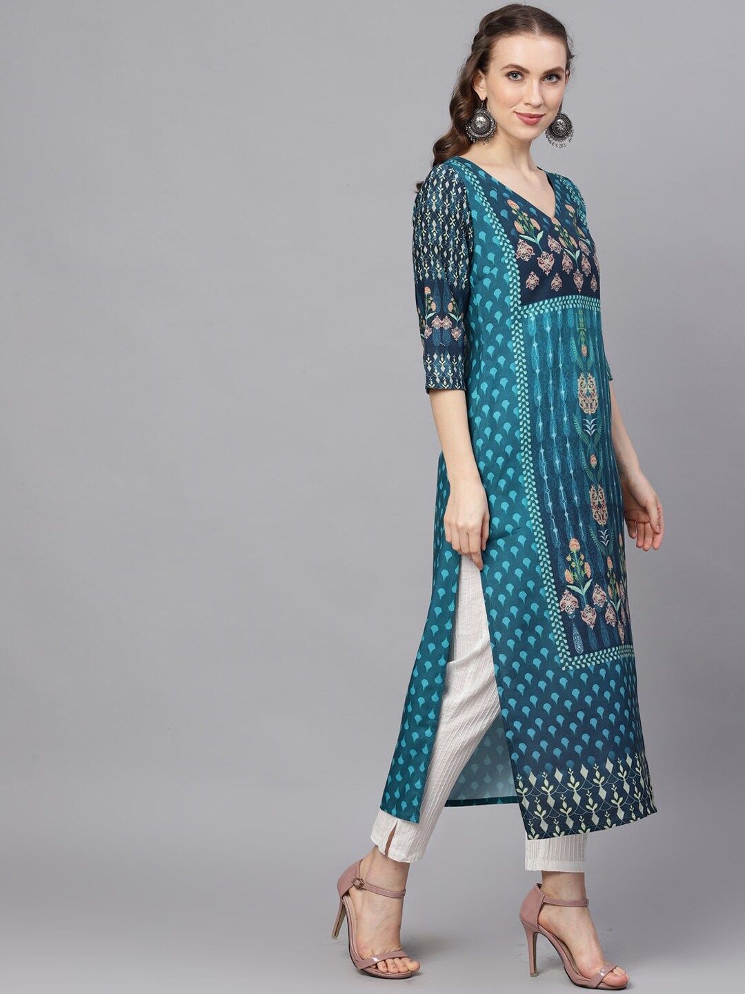 Blue Silk Digital Print Kurta With Pockets - DWEEP SARA