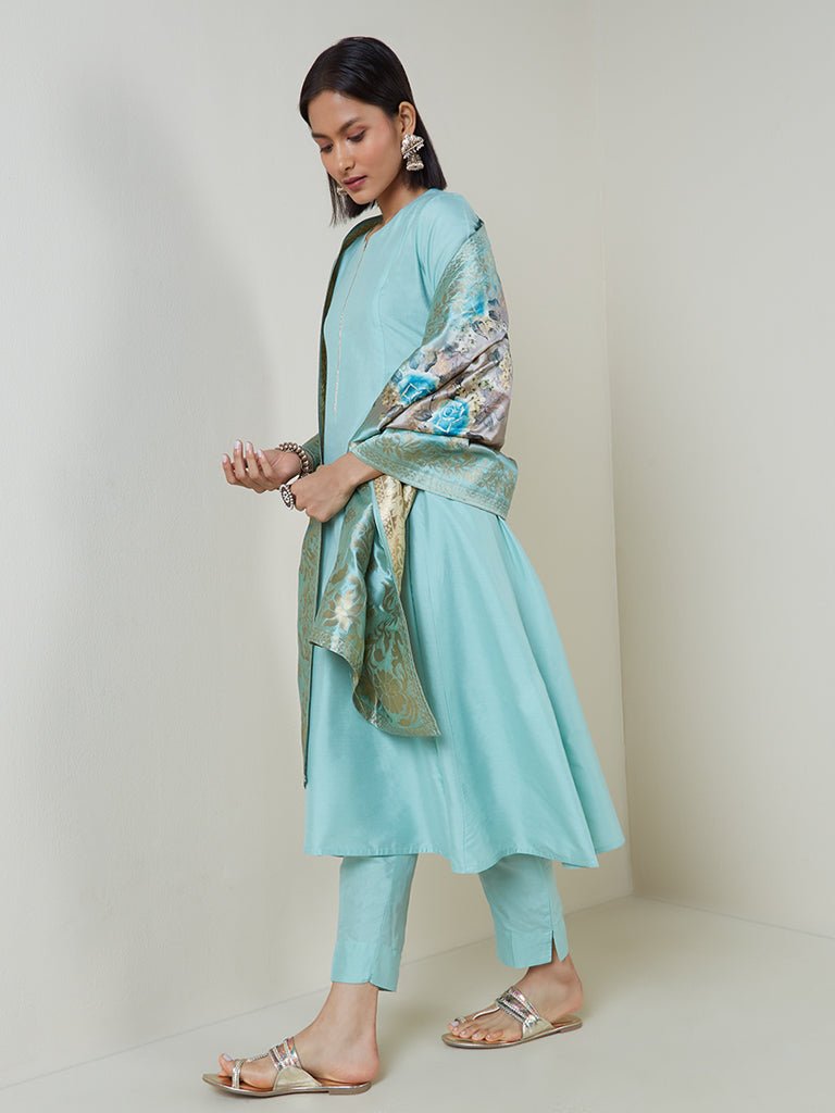 Blue Solid Anarkali Suit Set - DWEEP SARA