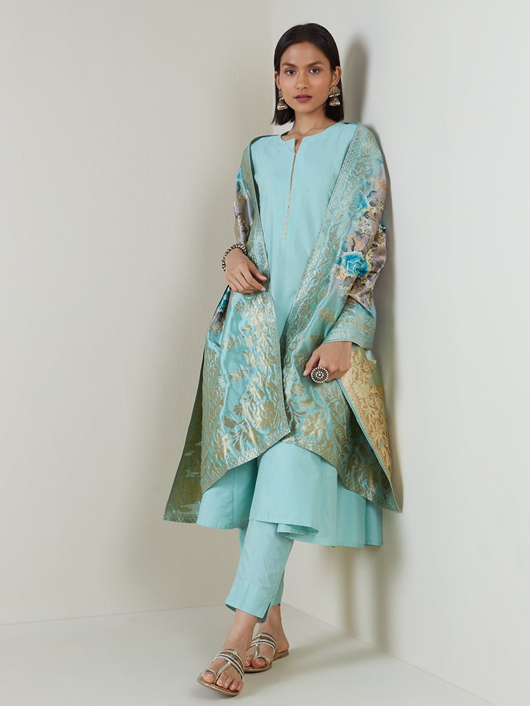 Blue Solid Anarkali Suit Set - DWEEP SARA