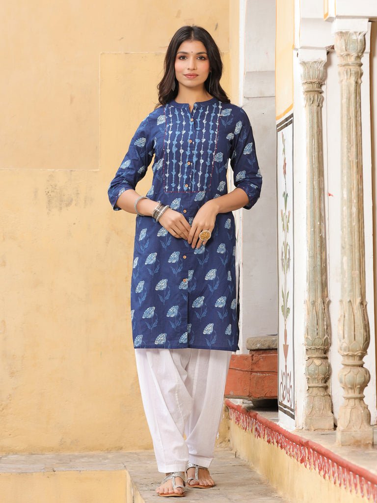 Blue & White Printed Salwar Suit Set - DWEEP SARA