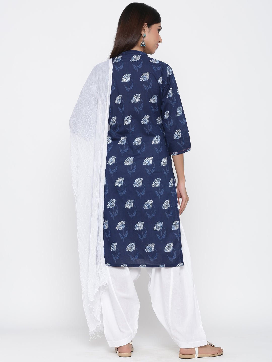 Blue & White Printed Salwar Suit Set - DWEEP SARA