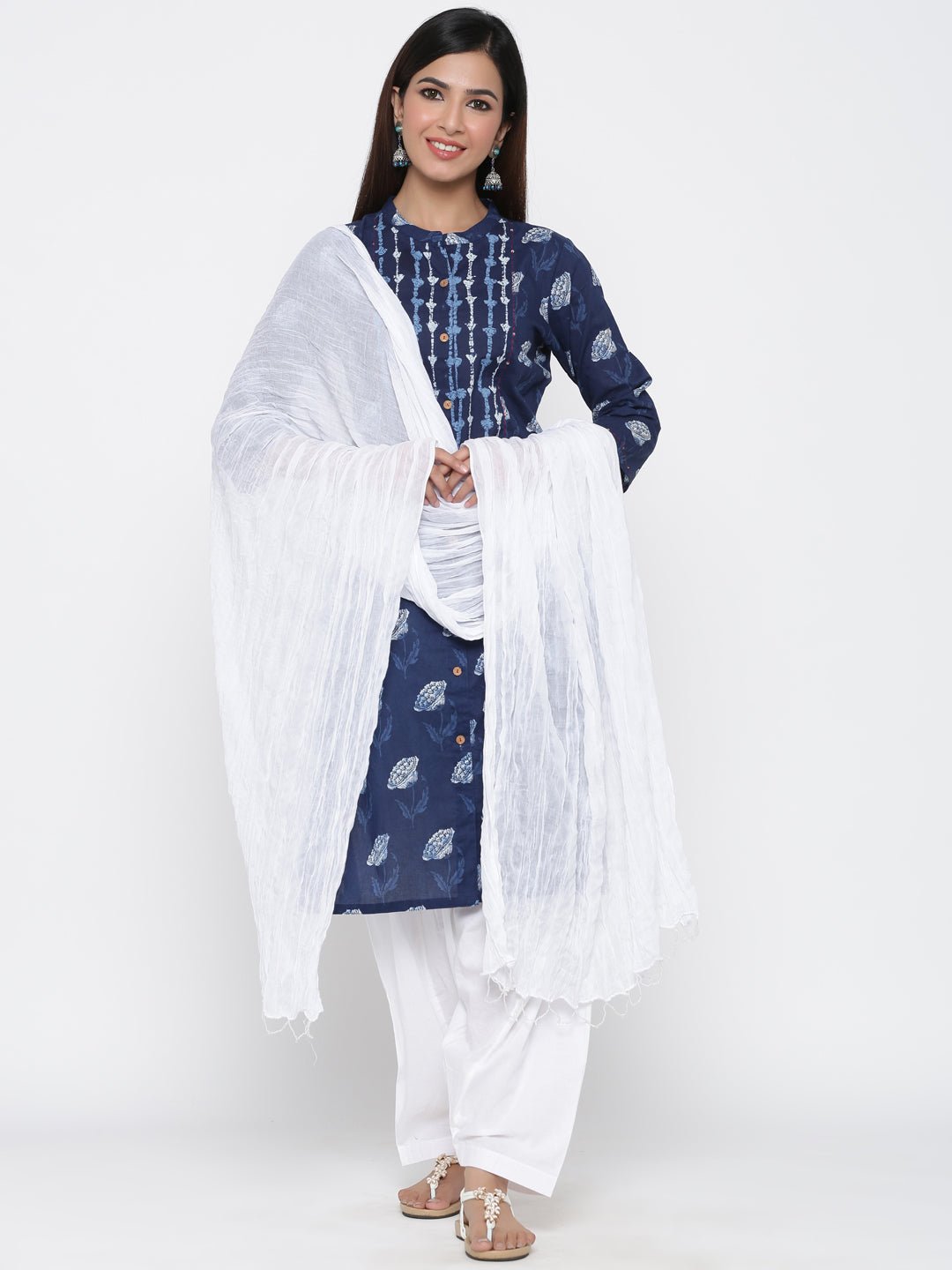 Blue & White Printed Salwar Suit Set - DWEEP SARA