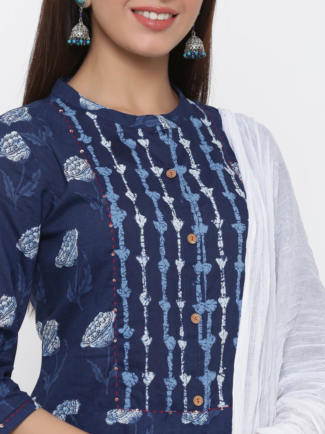 Blue & White Printed Salwar Suit Set - DWEEP SARA