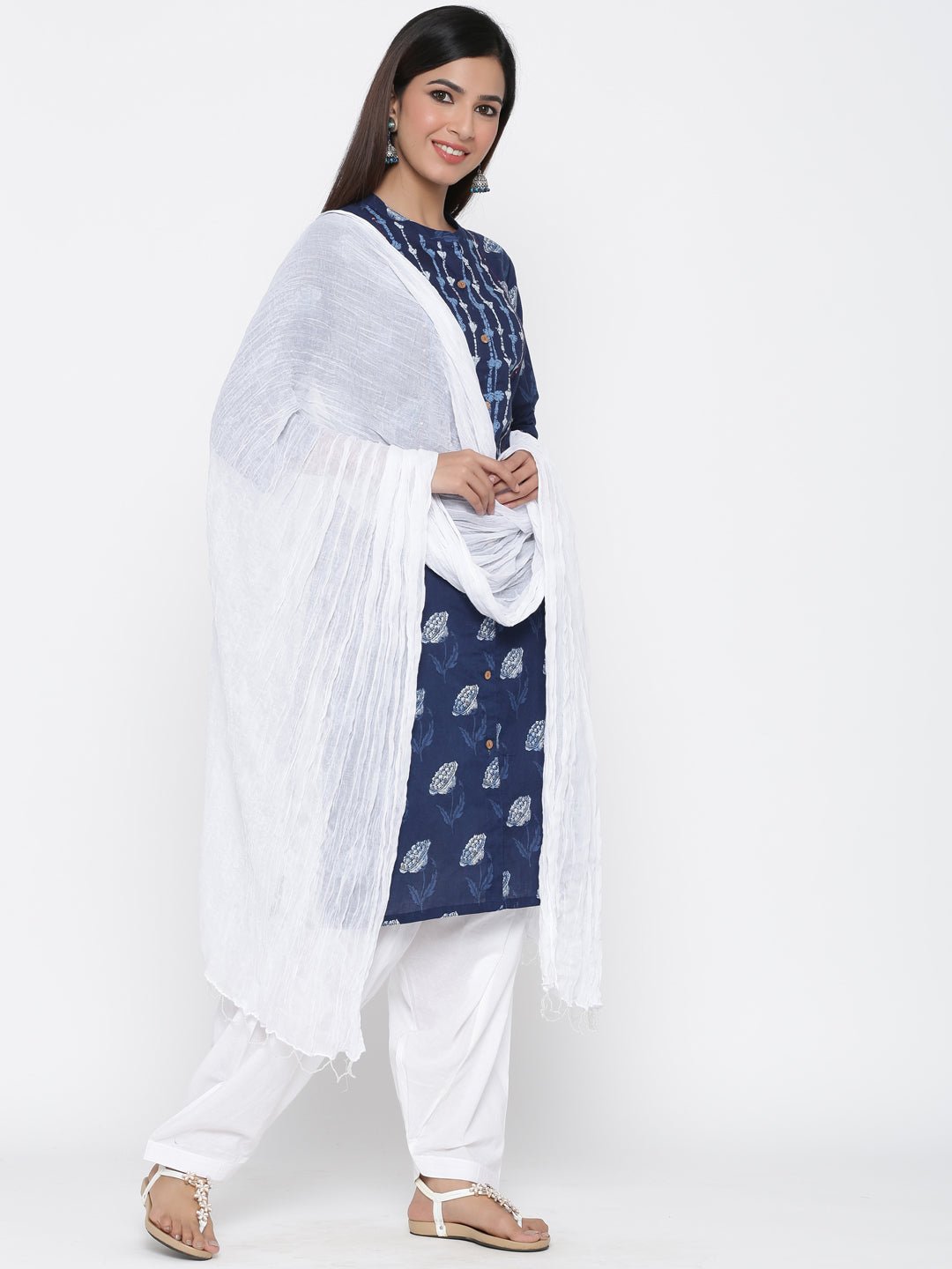 Blue & White Printed Salwar Suit Set - DWEEP SARA