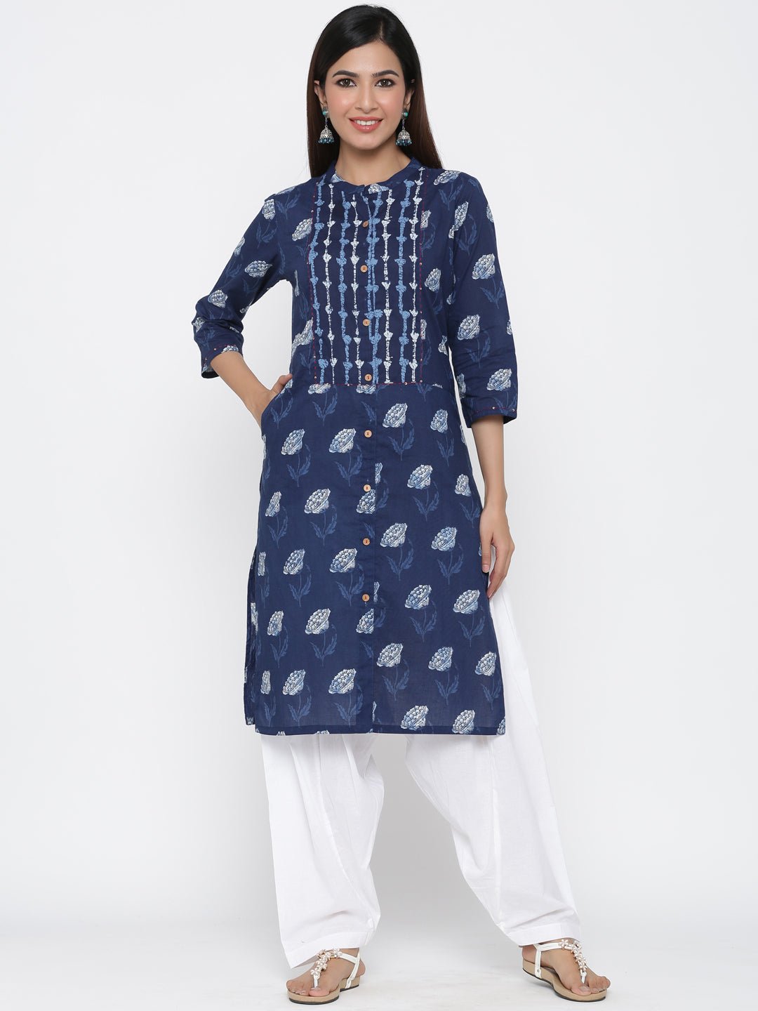 Blue & White Printed Salwar Suit Set - DWEEP SARA