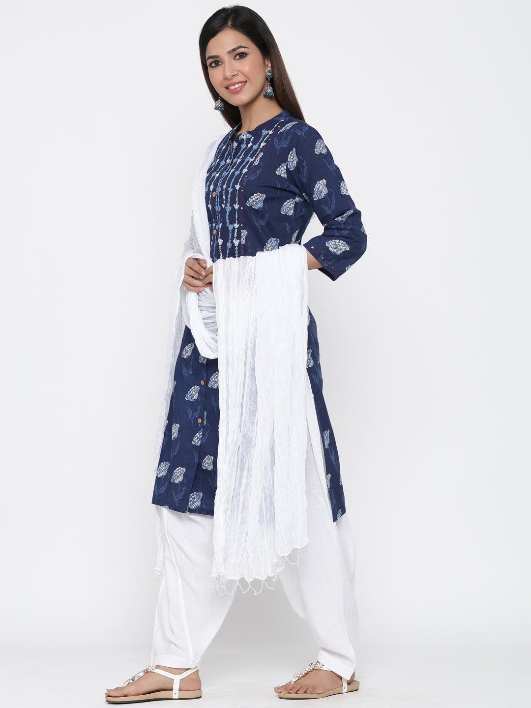 Blue & White Printed Salwar Suit Set - DWEEP SARA