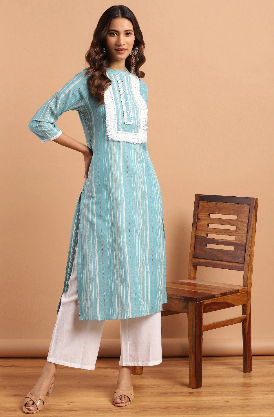 C - Green Cotton Blend Kurta Palazzo Set - DWEEP SARA