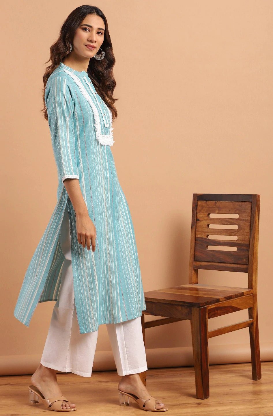 C - Green Cotton Blend Kurta Palazzo Set - DWEEP SARA