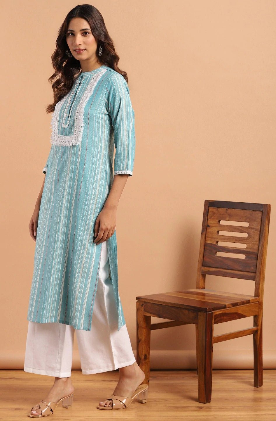 C - Green Cotton Blend Kurta Palazzo Set - DWEEP SARA