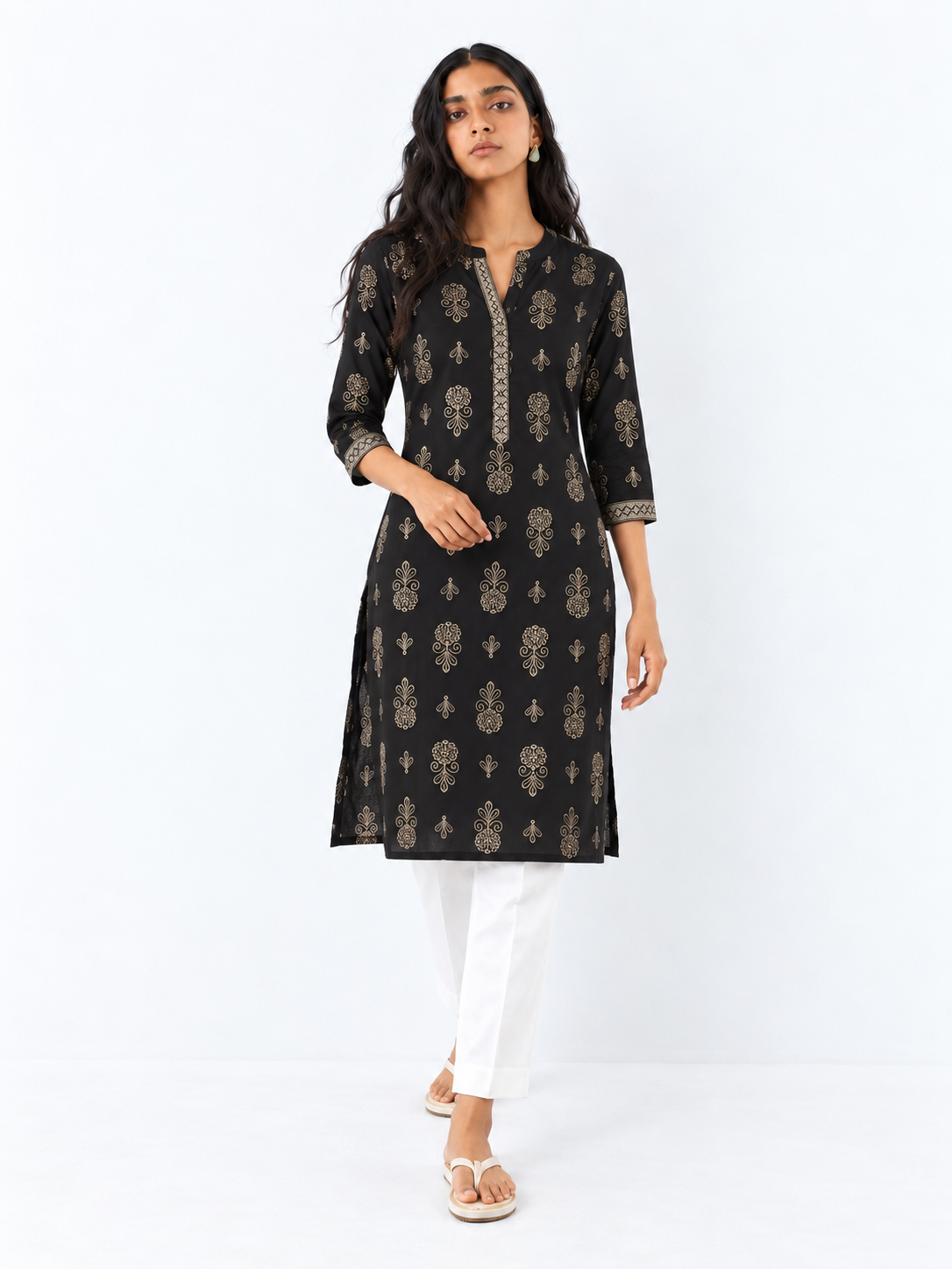 DWEEP SARA Black Printed Rayon Straight Kurta
