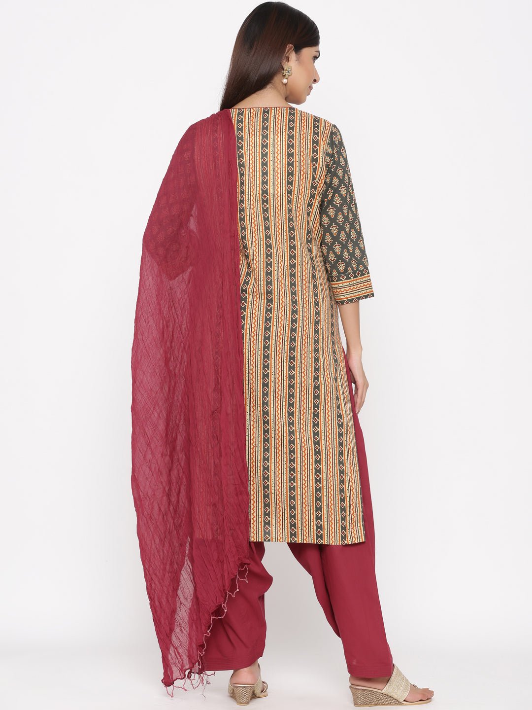 Charcoal Grey & Maroon Salwar Suit Set - DWEEP SARA