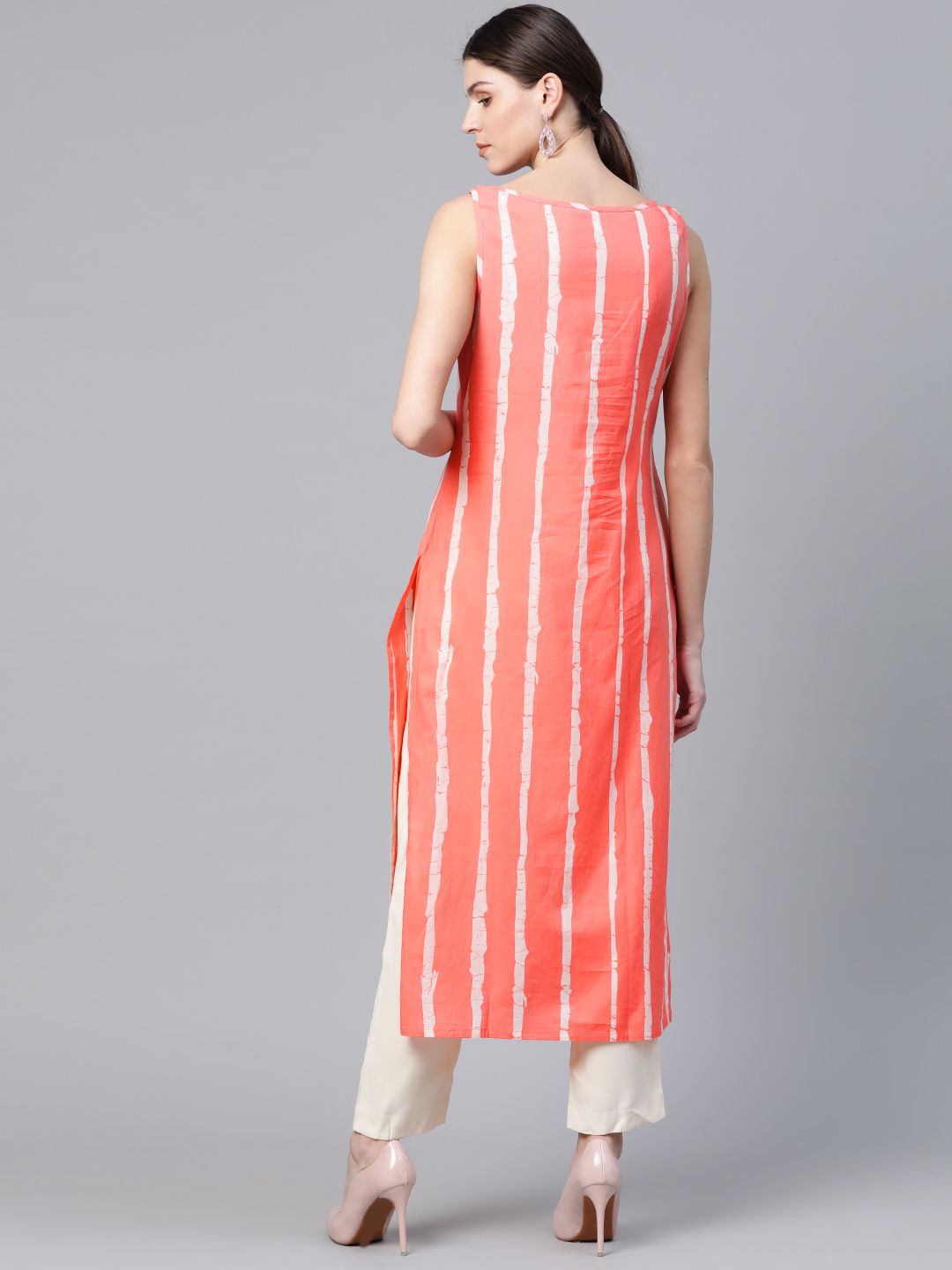 Coral Orange & White Leheriya Print Kurta - DWEEP SARA