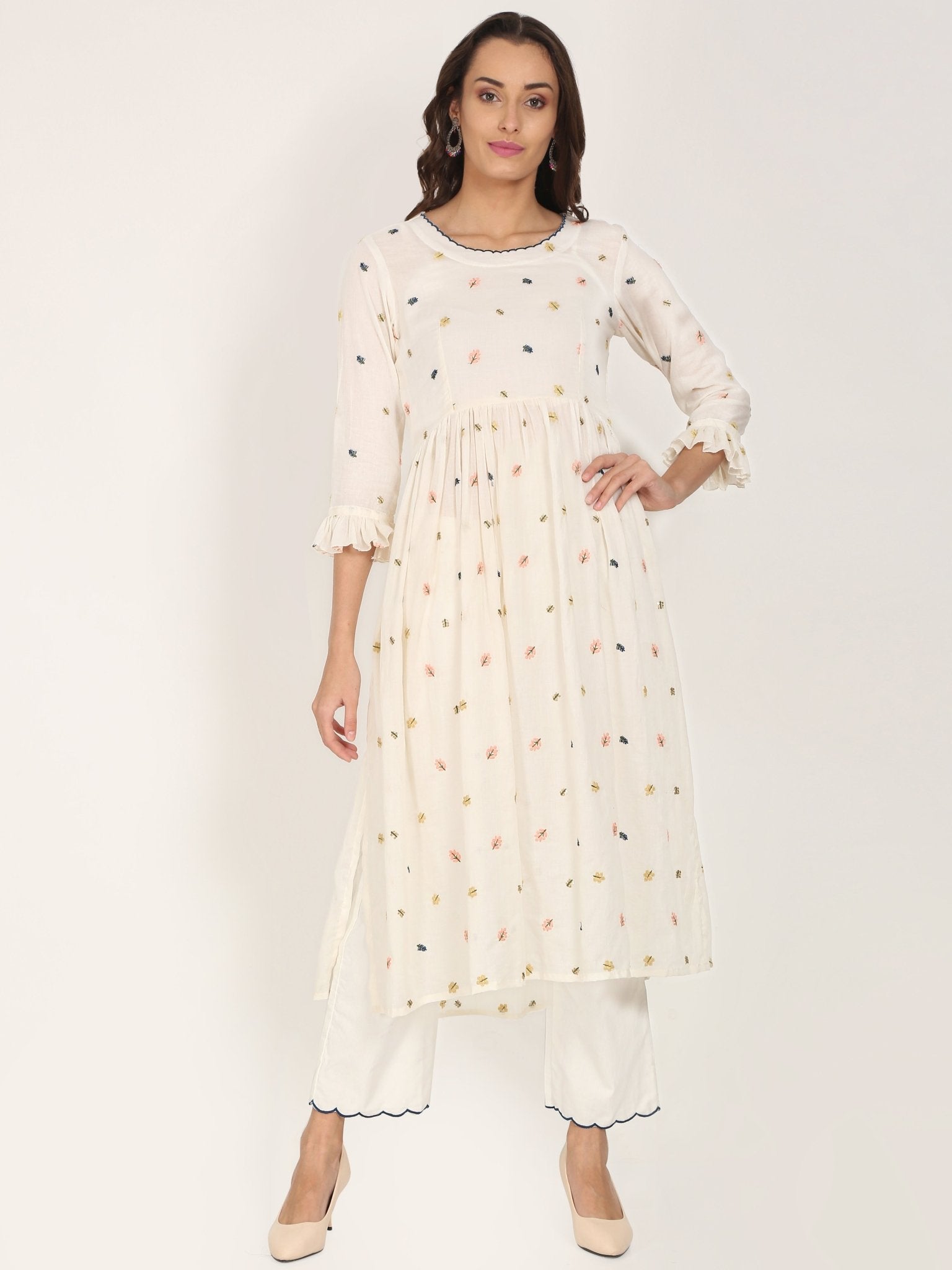 DAISY WHITE EMBROIDERED LADIES KURTA SET - DWEEP SARA