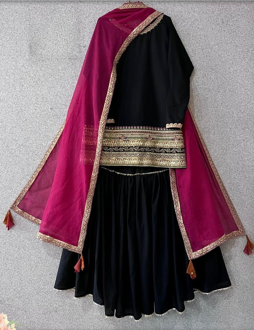 Dedicated Black Zari Tilla Embroidery Gharara Suit Set - DWEEP SARA
