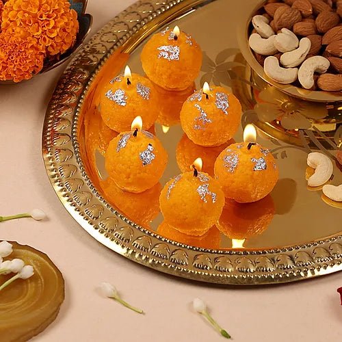 Diwali Gift Idea Ladoo Candle Decor Hand Poured Motichur laddoo Candles Set of 6 - 12 - 24 - DWEEP SARA