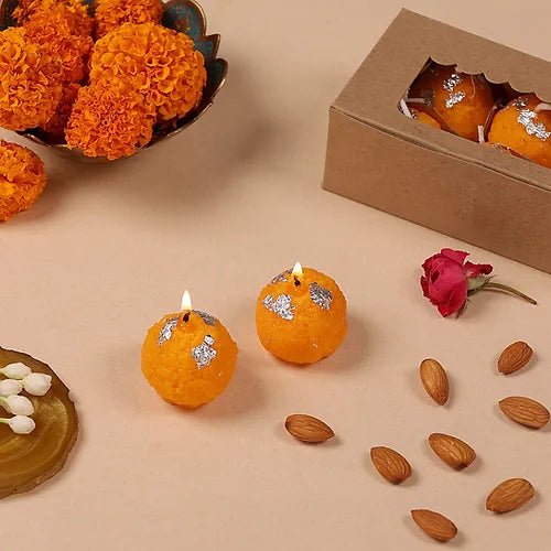 Diwali Gift Idea Ladoo Candle Decor Hand Poured Motichur laddoo Candles Set of 6 - 12 - 24 - DWEEP SARA