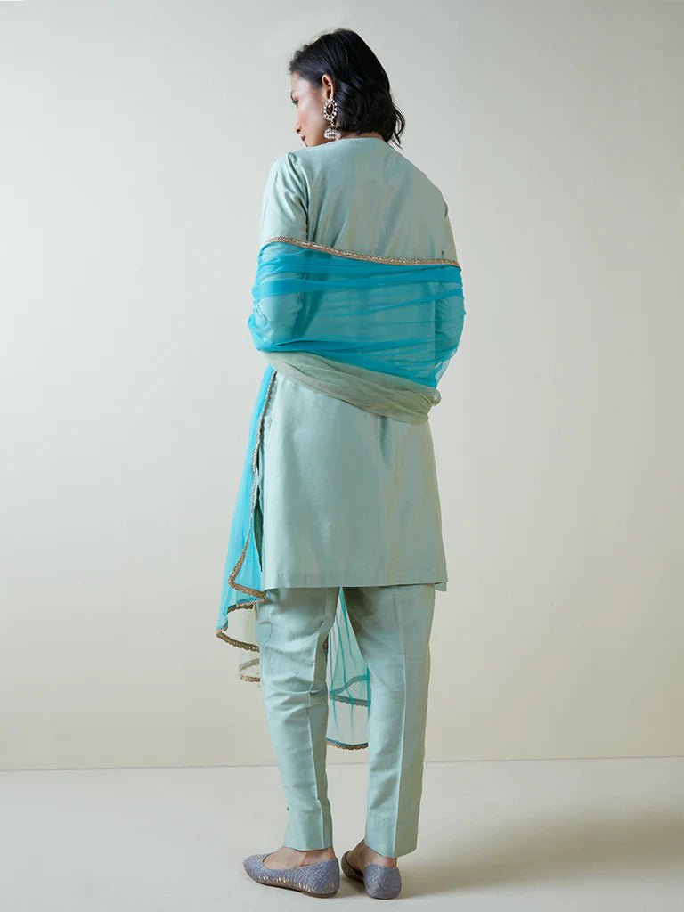 Dweep Sara Blue Embroidered Kurta Pant Set - DWEEP SARA