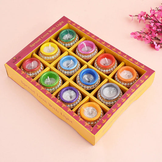 Dweep Sara Diwali Festival Diya Set Diwali Decoration item for Home Pooja Indian Decor Traditional South Asia Handmade Mitti Ke Diva Colourful for Puja - DWEEP SARA