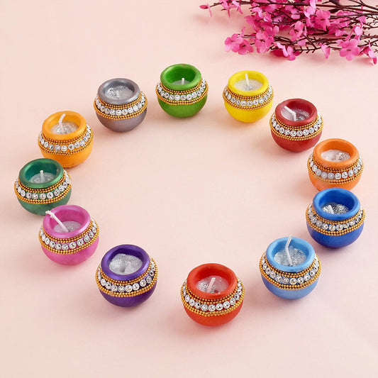 Dweep Sara Diwali Festival Diya Set Diwali Decoration item for Home Pooja Indian Decor Traditional South Asia Handmade Mitti Ke Diva Colourful for Puja - DWEEP SARA